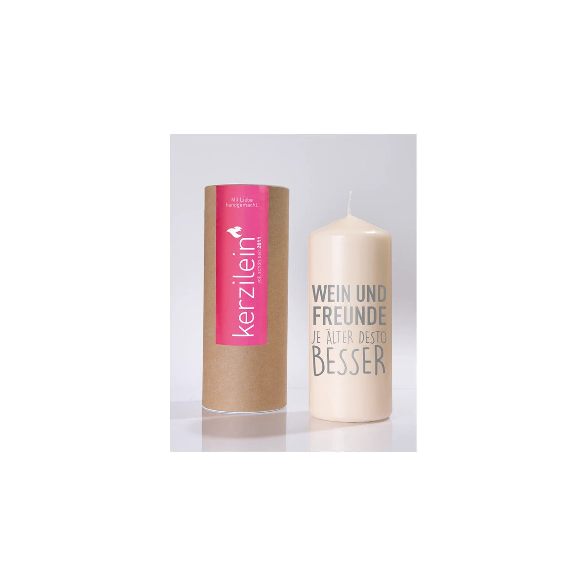 FaS725 Kerze grau "Wein und Freunde, je älter desto besser"