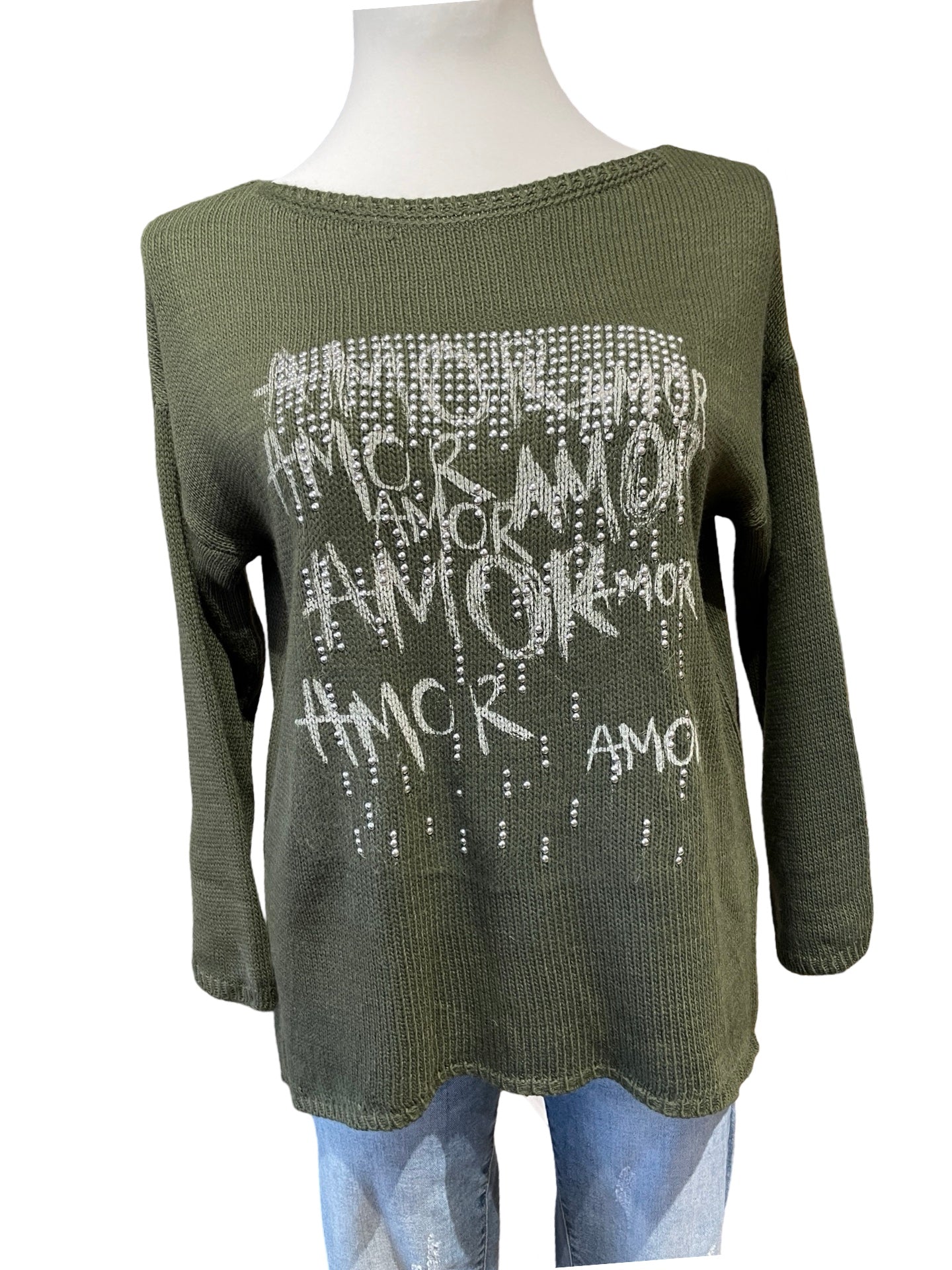 FaS685 Pullover mit Glitzerschrift