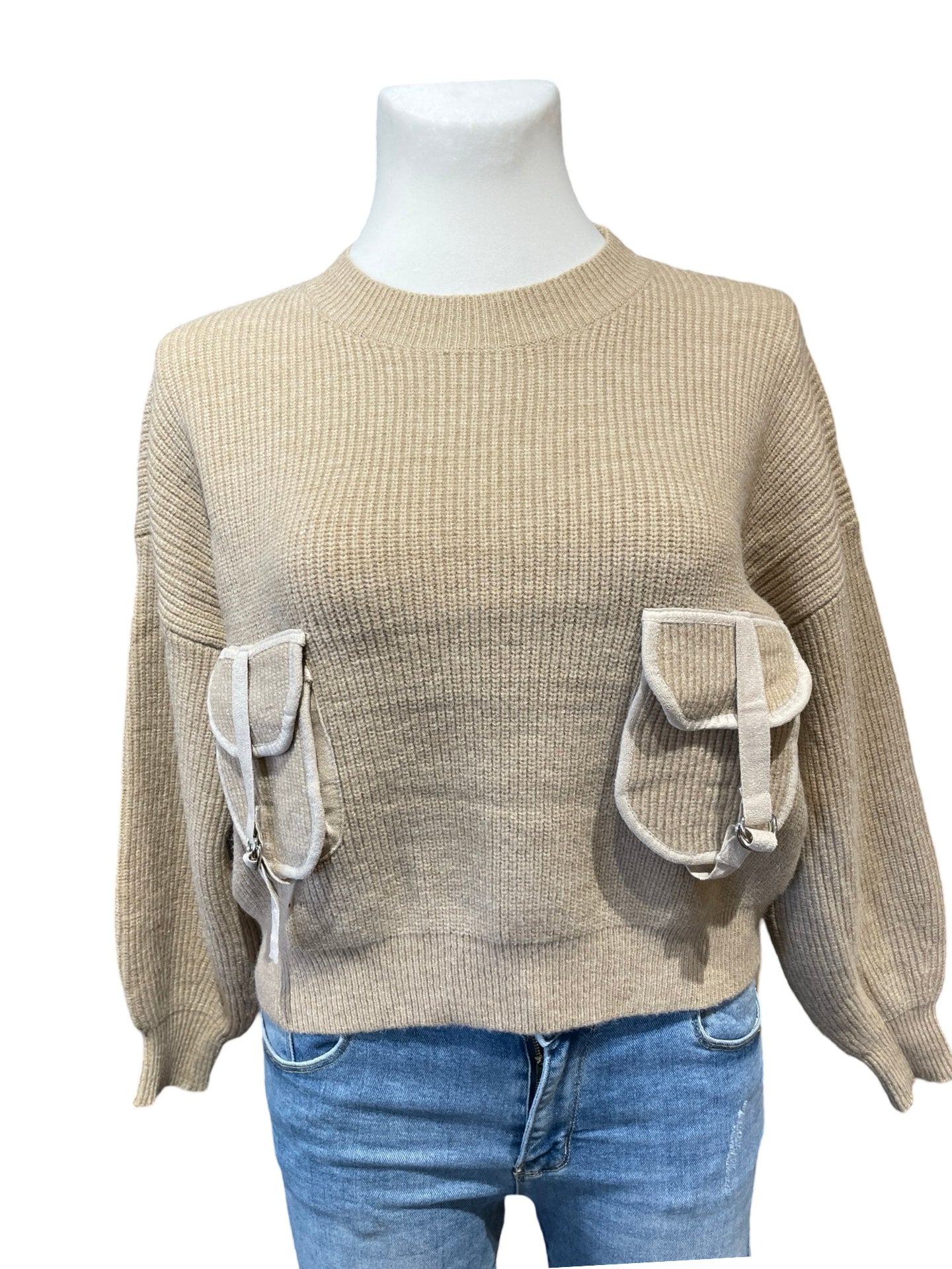 FaS681 Strick Pullover mit Taschen