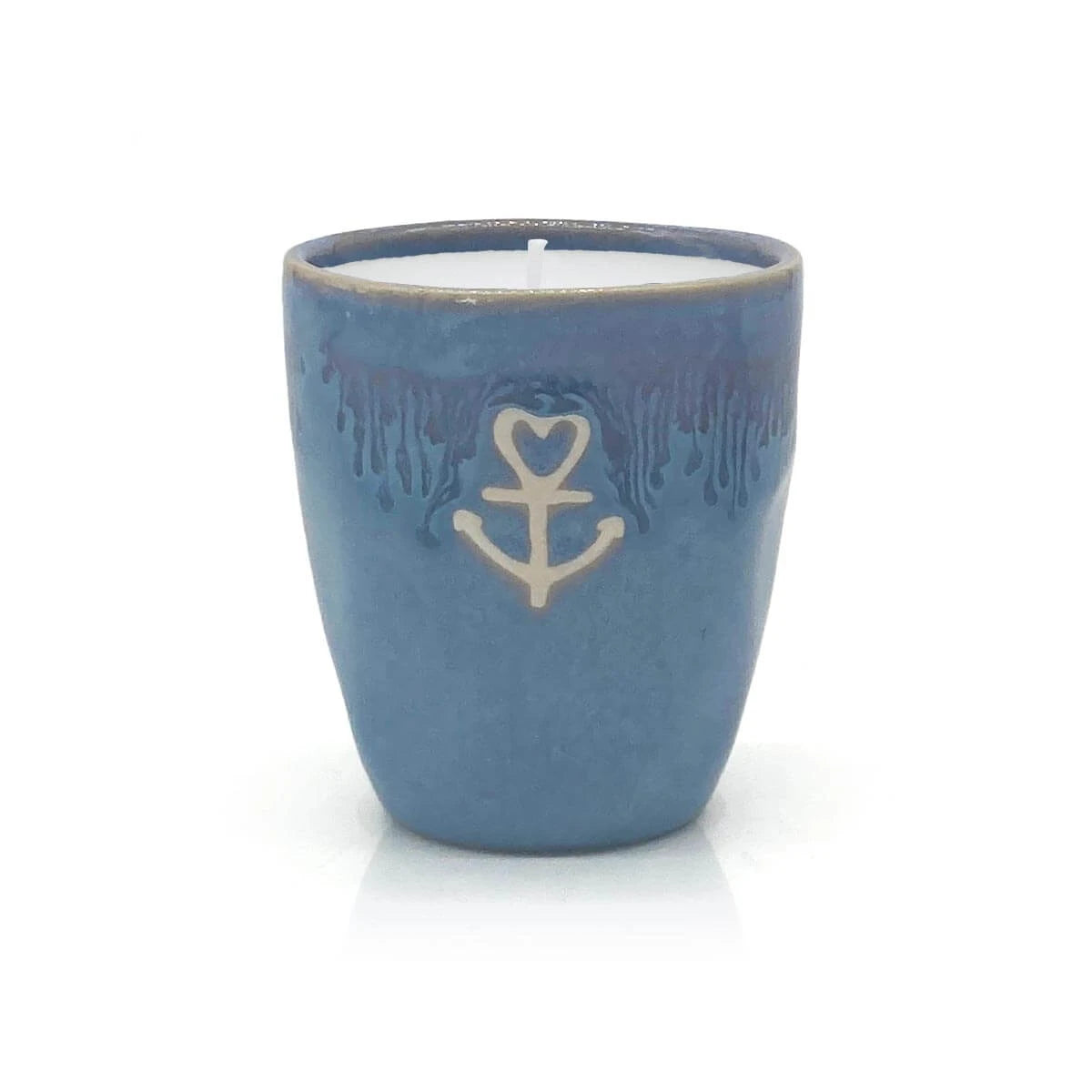 Stoneware Kerze im Espressobecher "Anker" blau